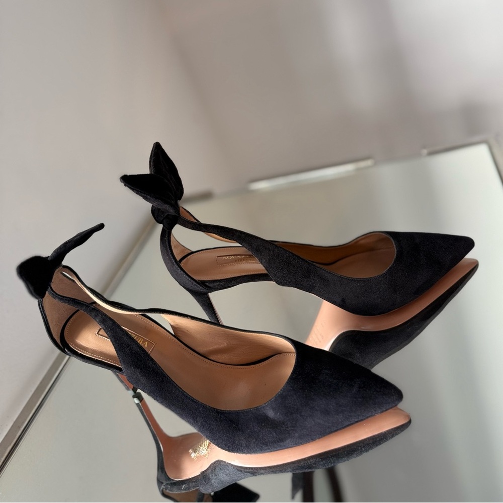 New 🖤 Aquazzura Black Bow Tie Pumps Deneuve 85 39 $885 - Picture 5 of 12
